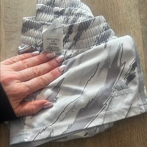 adidas Girls Grey & White Athletic Shorts with Graphic